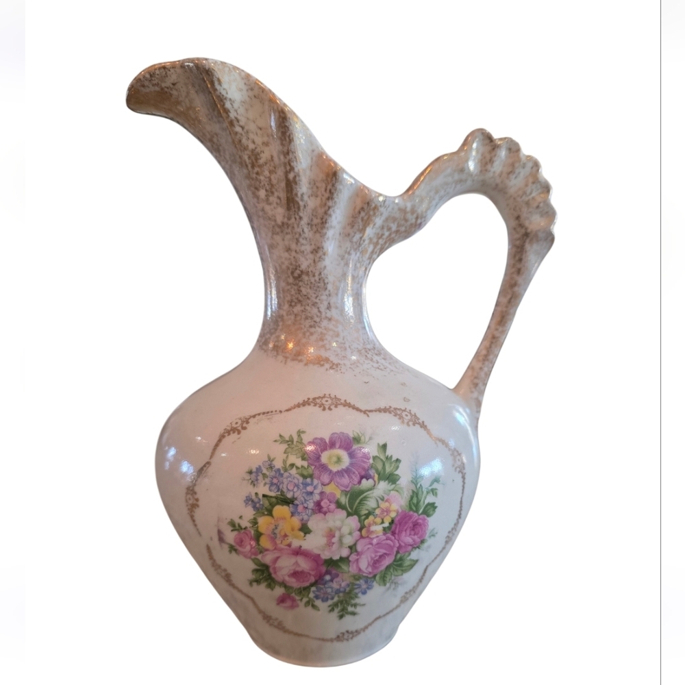 Royal China Pitcher Floral  Warrant 22 kt gold Detail Victorian  9.5" x 7" Vtg